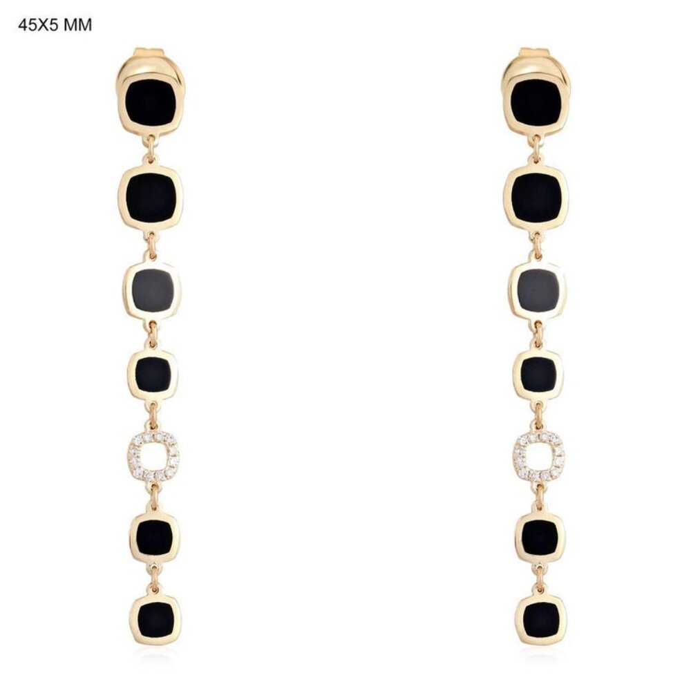 Diamond Black Enamel 14K (or 18k upon request) Yellow Gold Drop Earrings